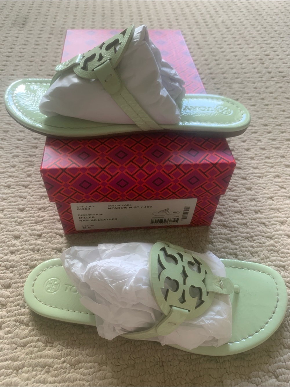 Tory Burch Meadow Mist Green Miller Cutout Leather Sandals